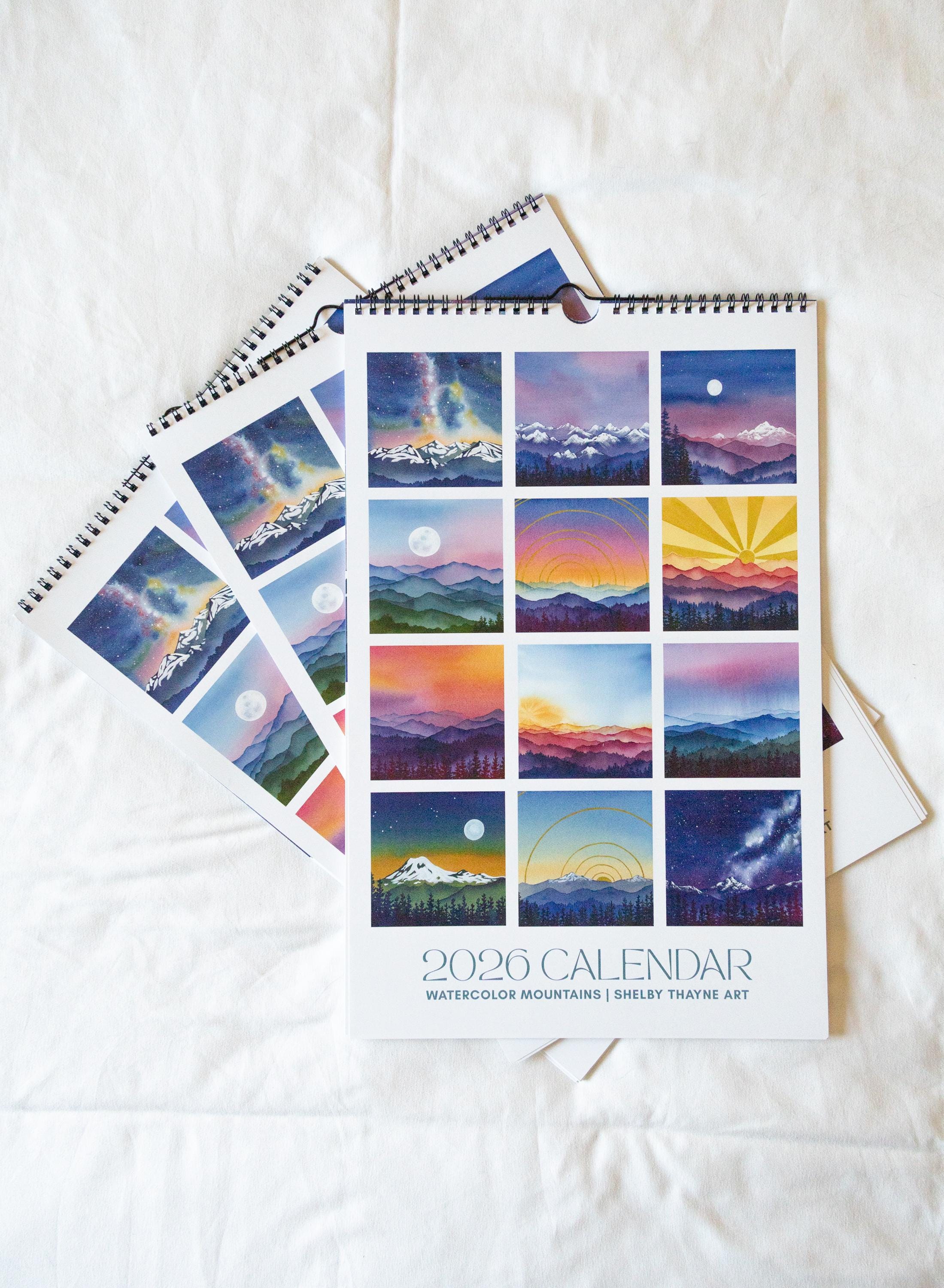 2026 Mountain Art Calendar | Watercolor Landscape Wall Calendar