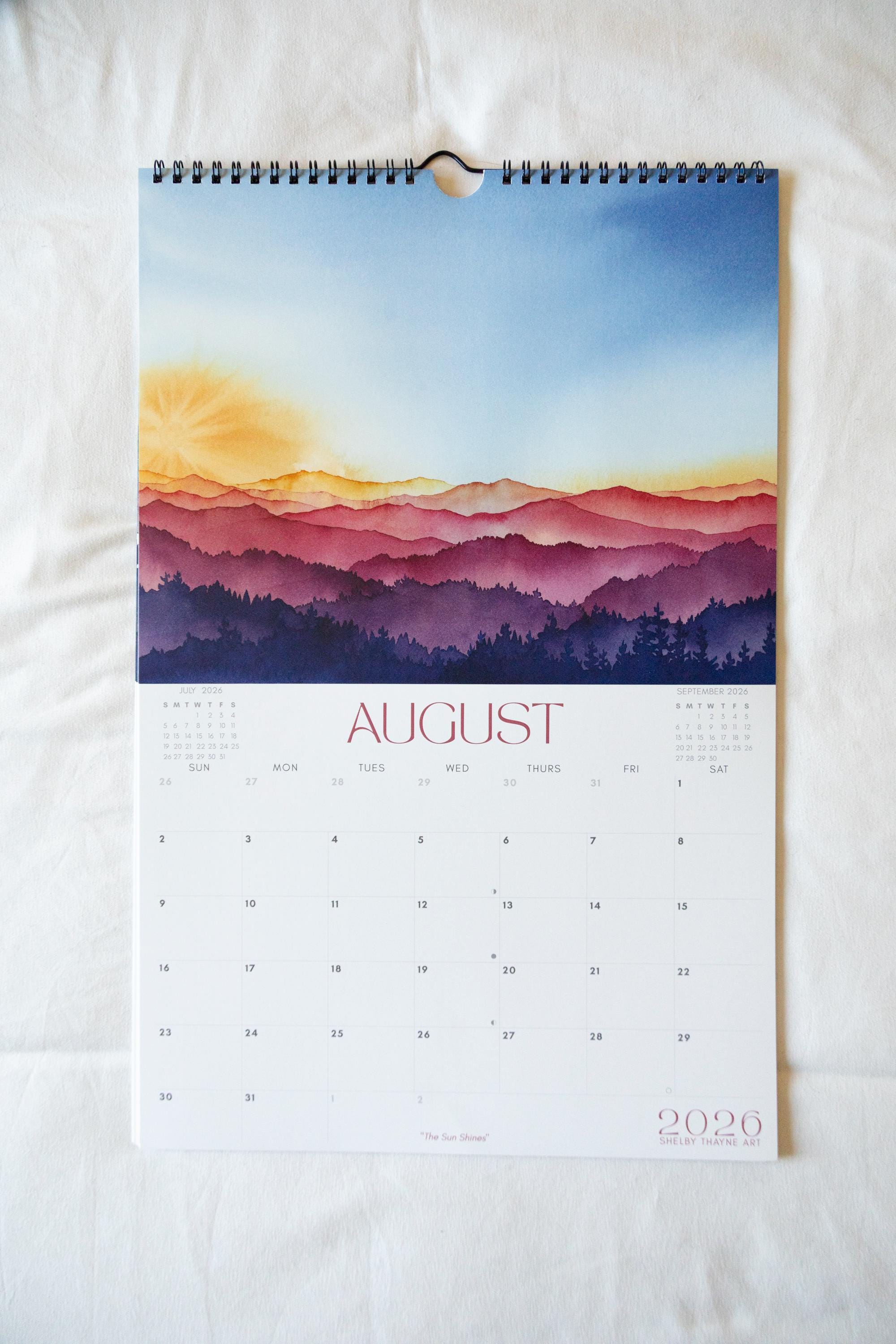 2026 Mountain Art Calendar | Watercolor Landscape Wall Calendar