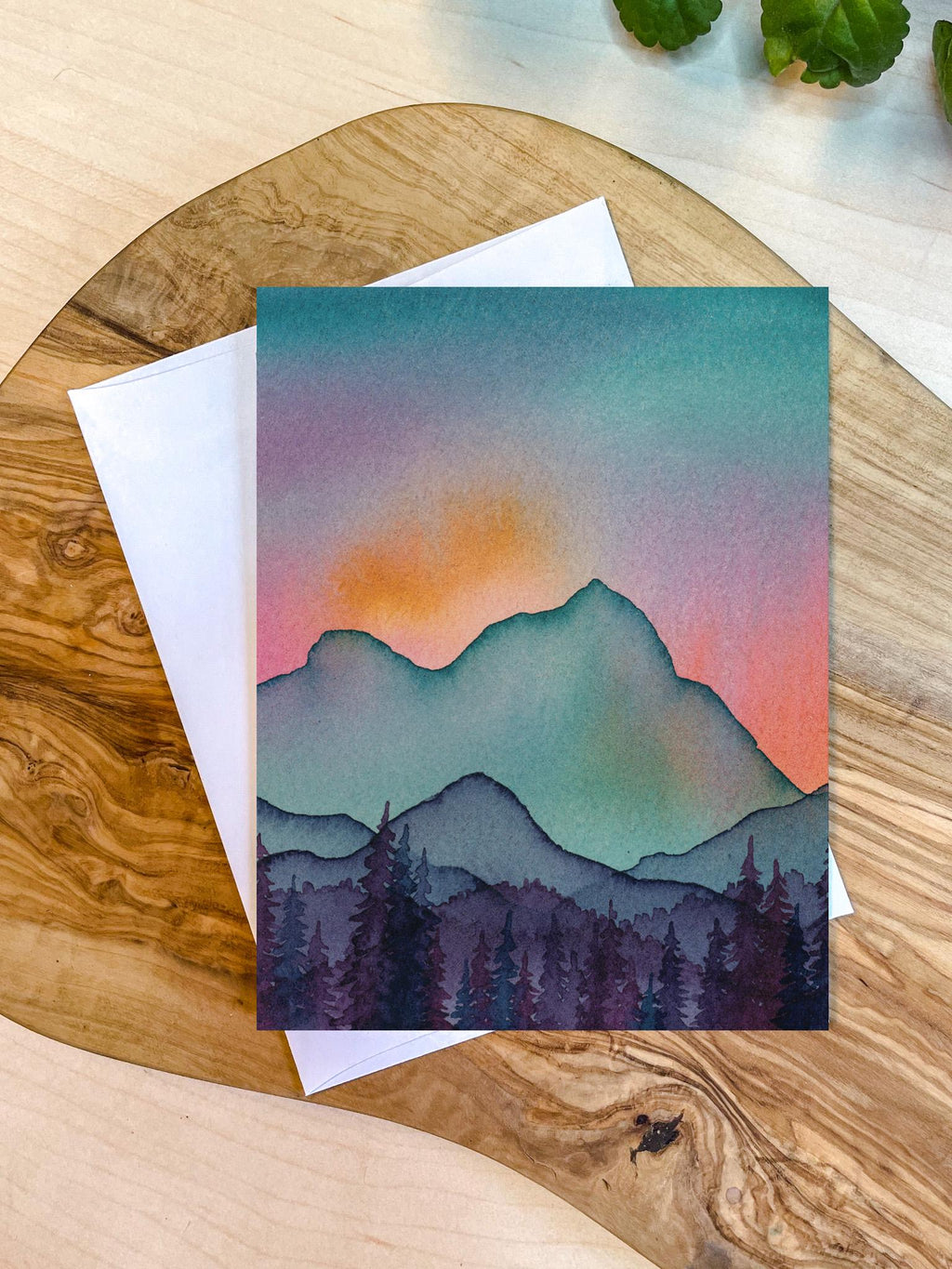 Turquoise Mountain Glow Card | Watercolor Greeting Card | Blank Notecard | A2 Stationery | Mountain Art