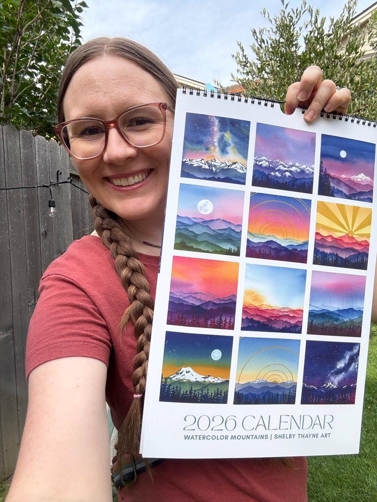 2026 Mountain Art Calendar | Watercolor Landscape Wall Calendar