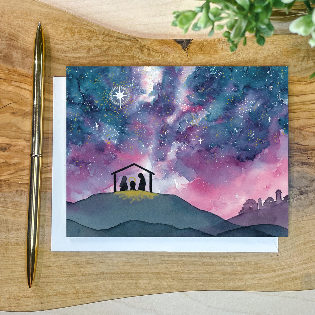 Oh Come Let Us Adore Him - Watercolor Nativity Christmas Card | 5.5in x 4.25in (A2)