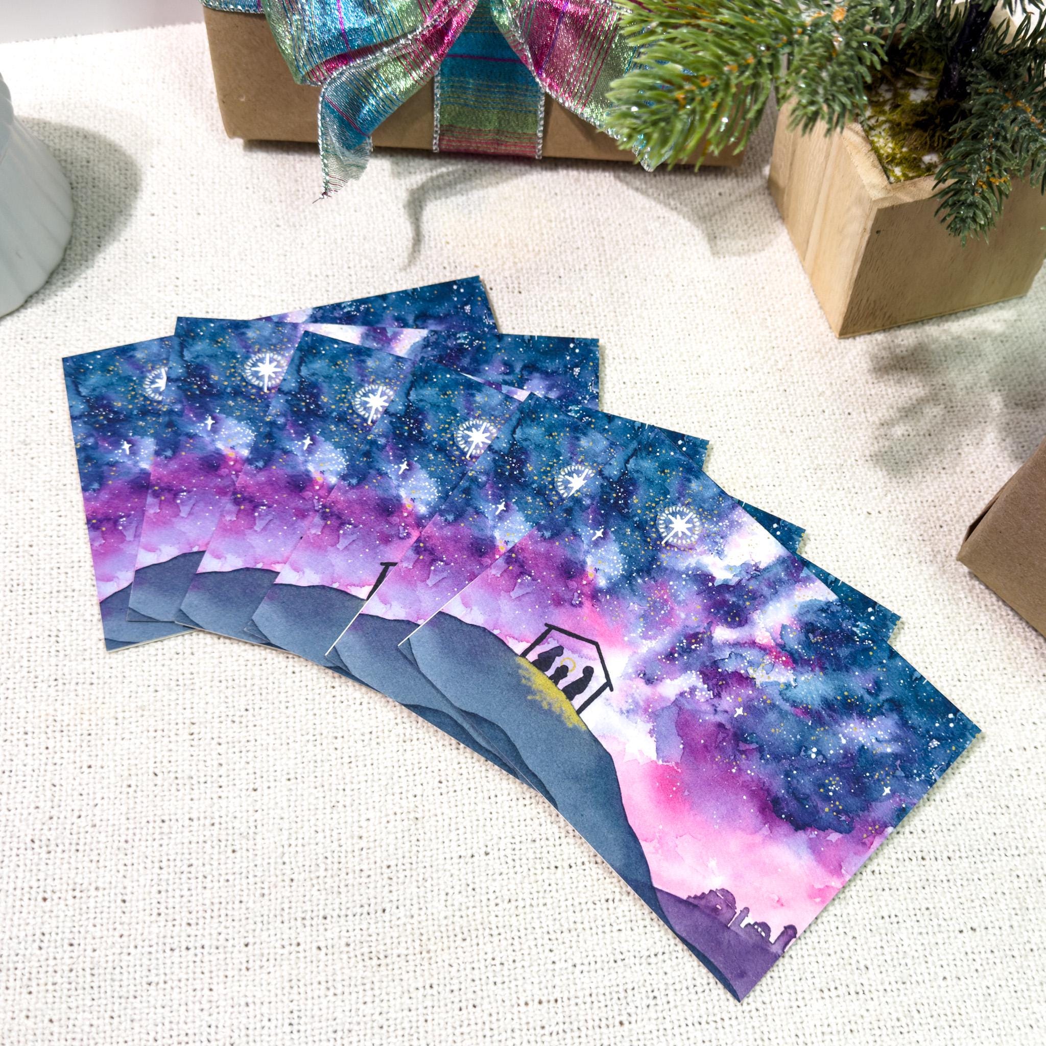 Oh Come Let Us Adore Him - Watercolor Nativity Christmas Card | 5.5in x 4.25in (A2)