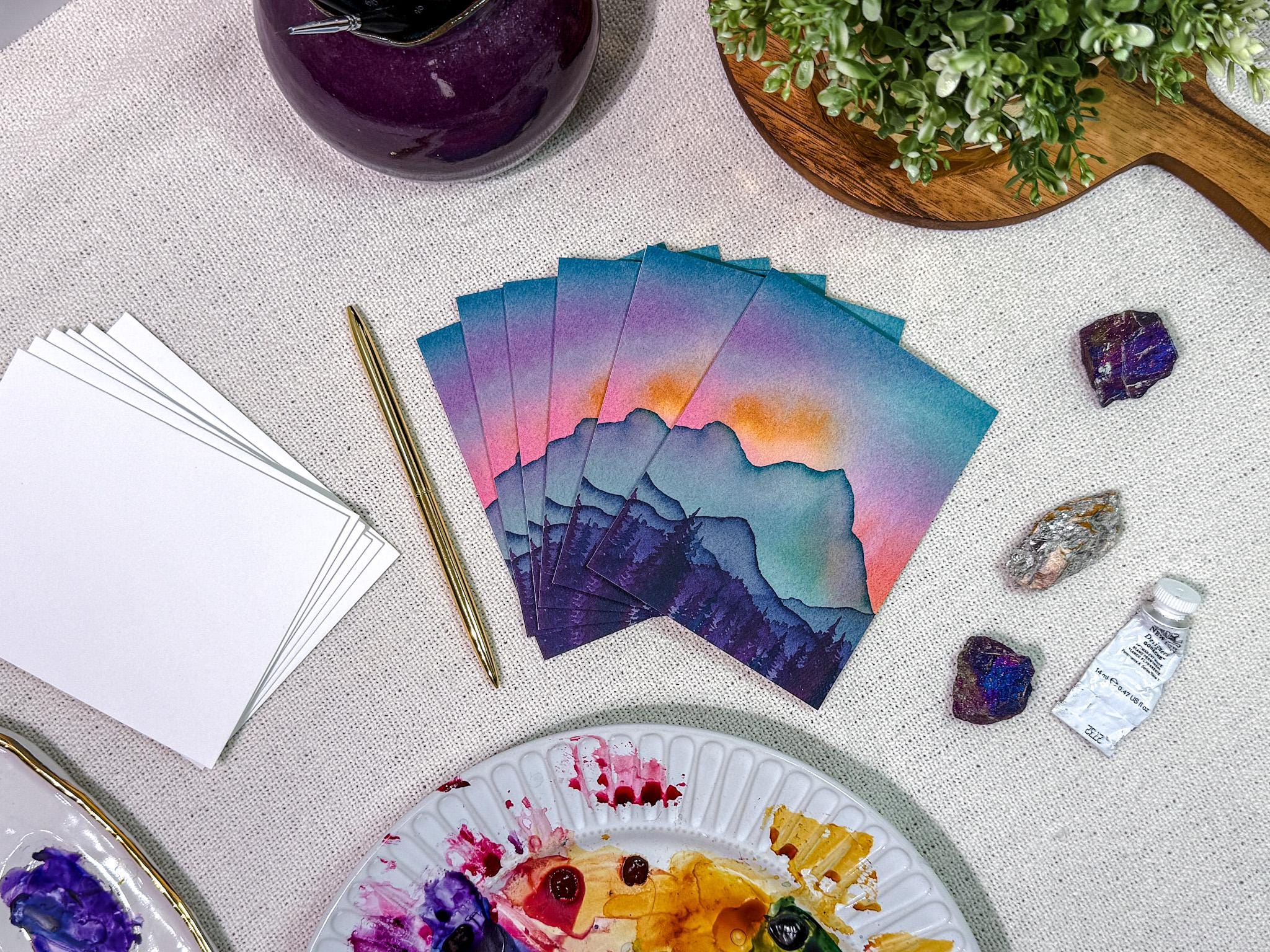 Turquoise Mountain Glow Card | Watercolor Greeting Card | Blank Notecard | A2 Stationery | Mountain Art