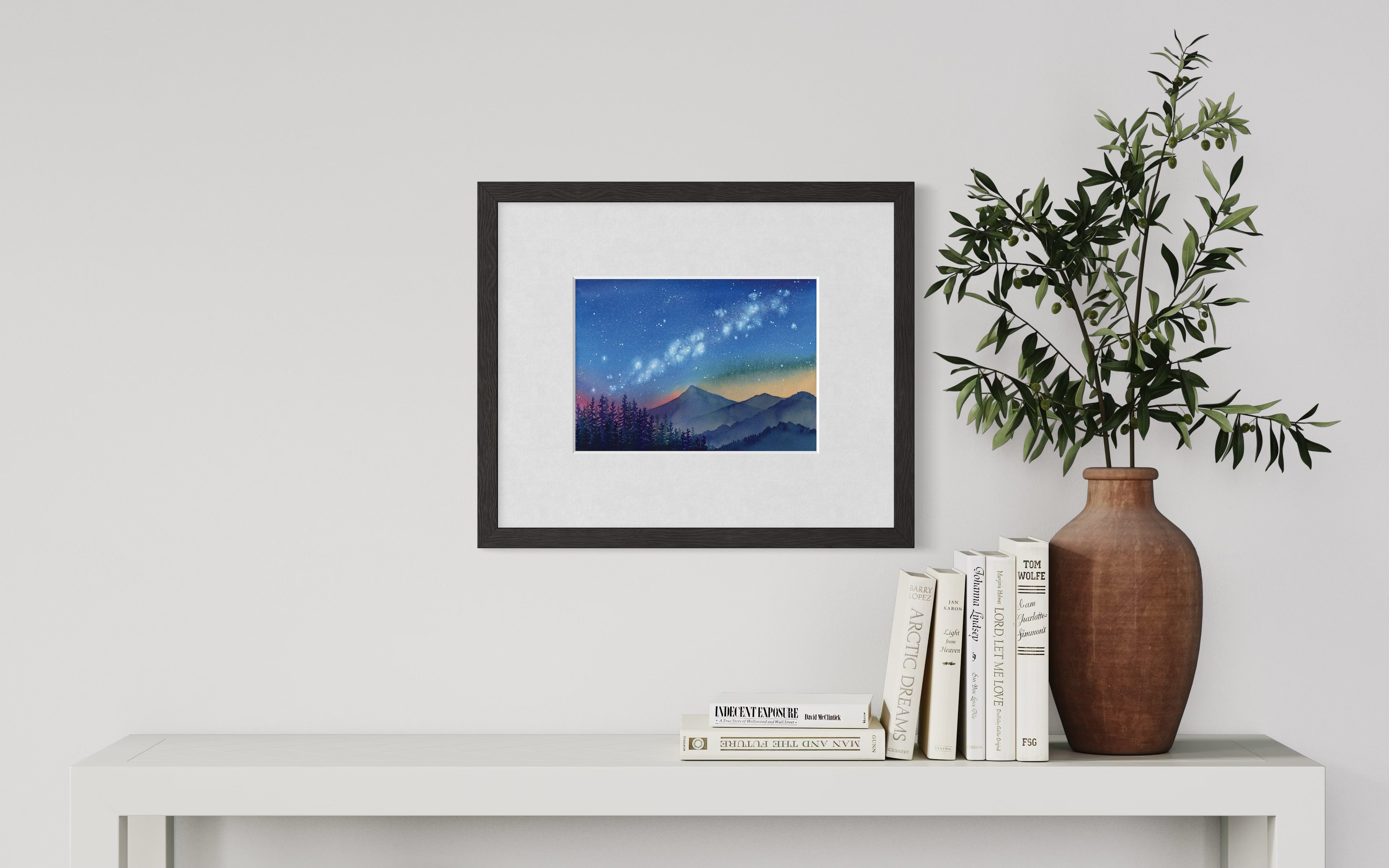 Milky Way in the Pacific Northwest – Original Watercolor Landscape (9x12in Unmatted)