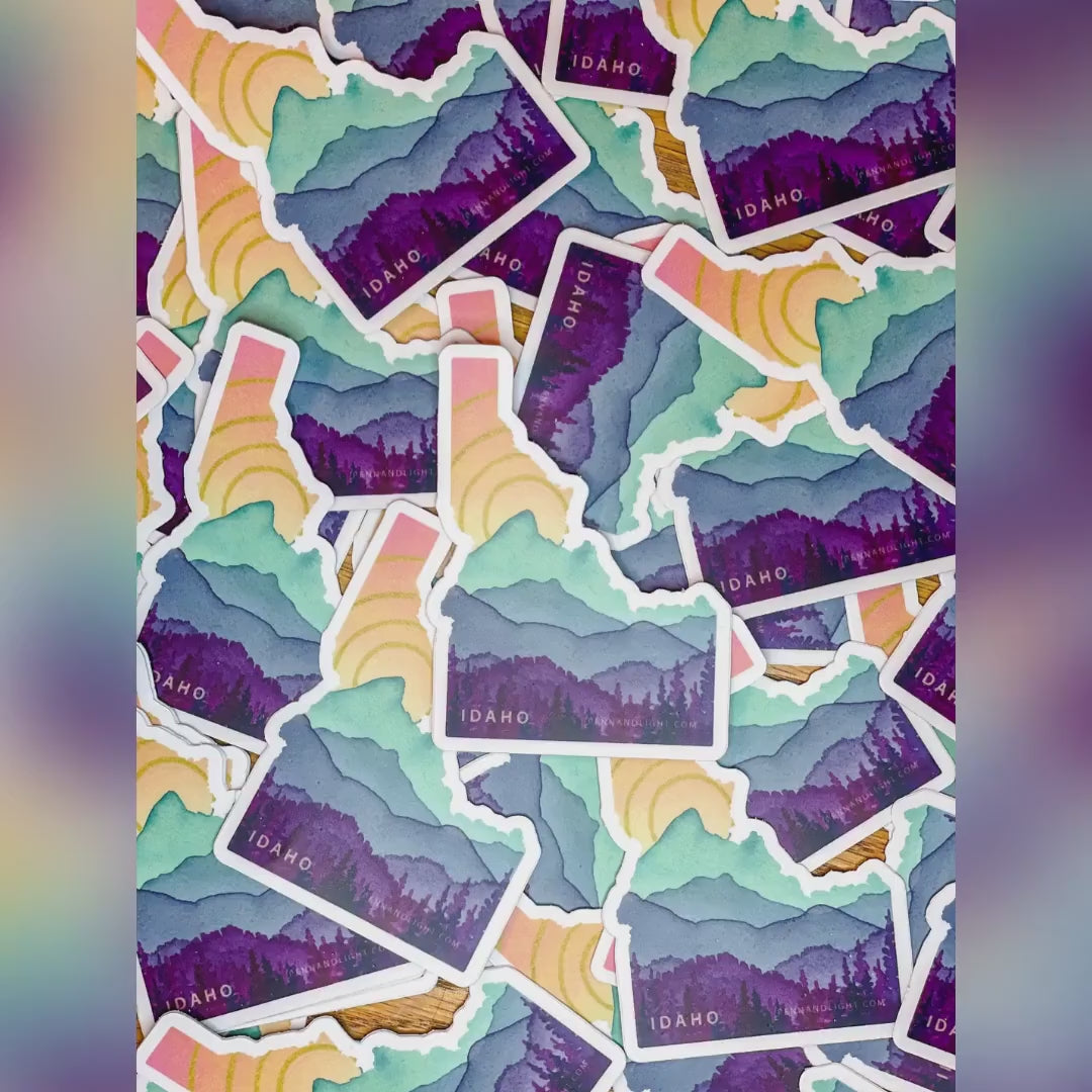 Idaho Mountain Vinyl Sticker – Watercolor Art, Laptop Decal